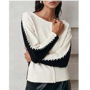 Commense Contrast-Panel Stitch-Trim Knit Top NWT, Size M